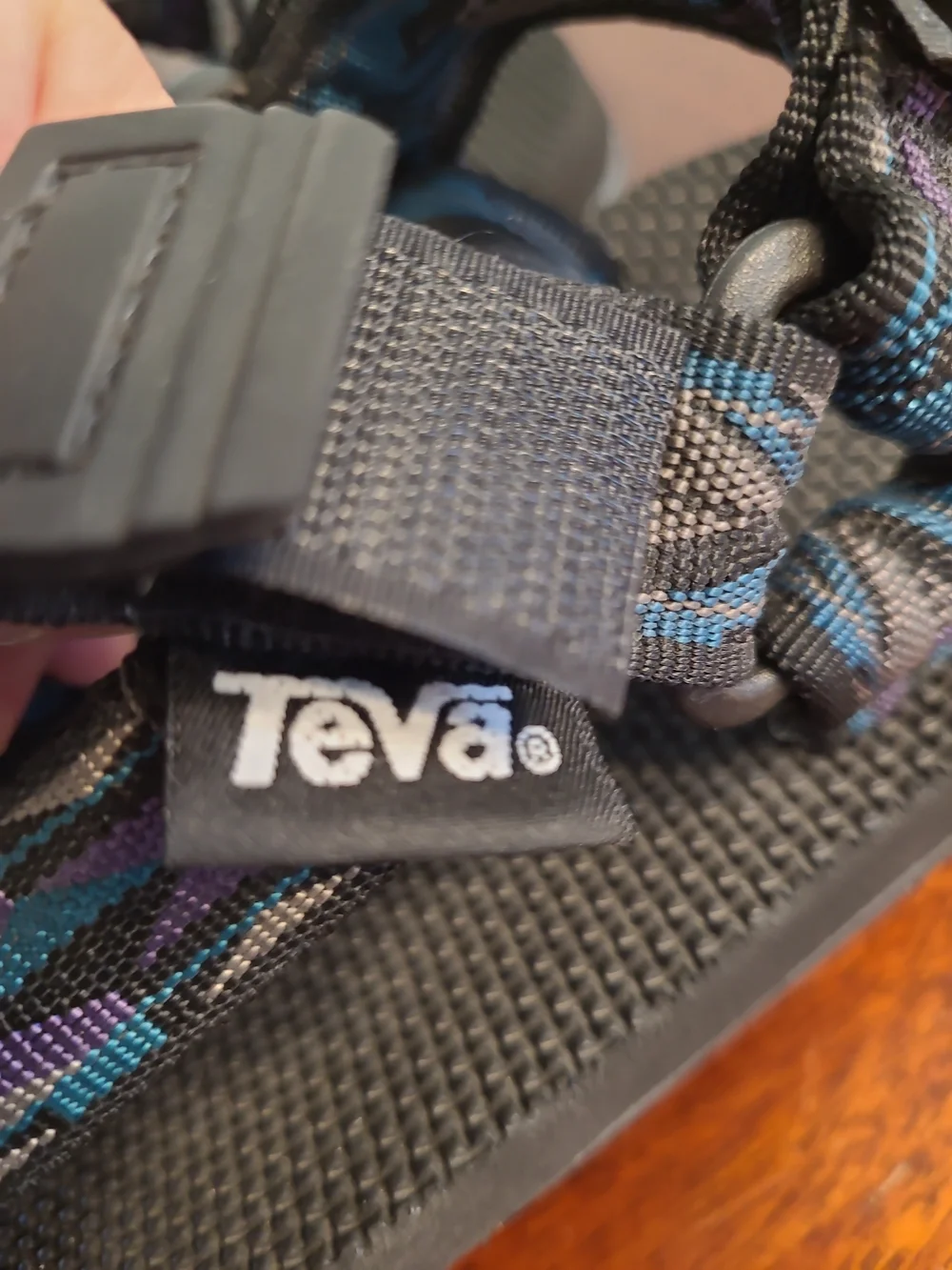 Teva Original Universal Sport Black Sandals with Blue & Purple Pattern NWOB M 9
